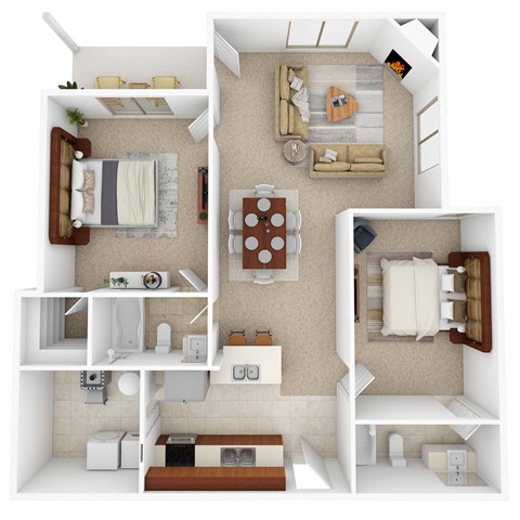 Floor plan for 2 beds, 2 baths, 1060 sqft